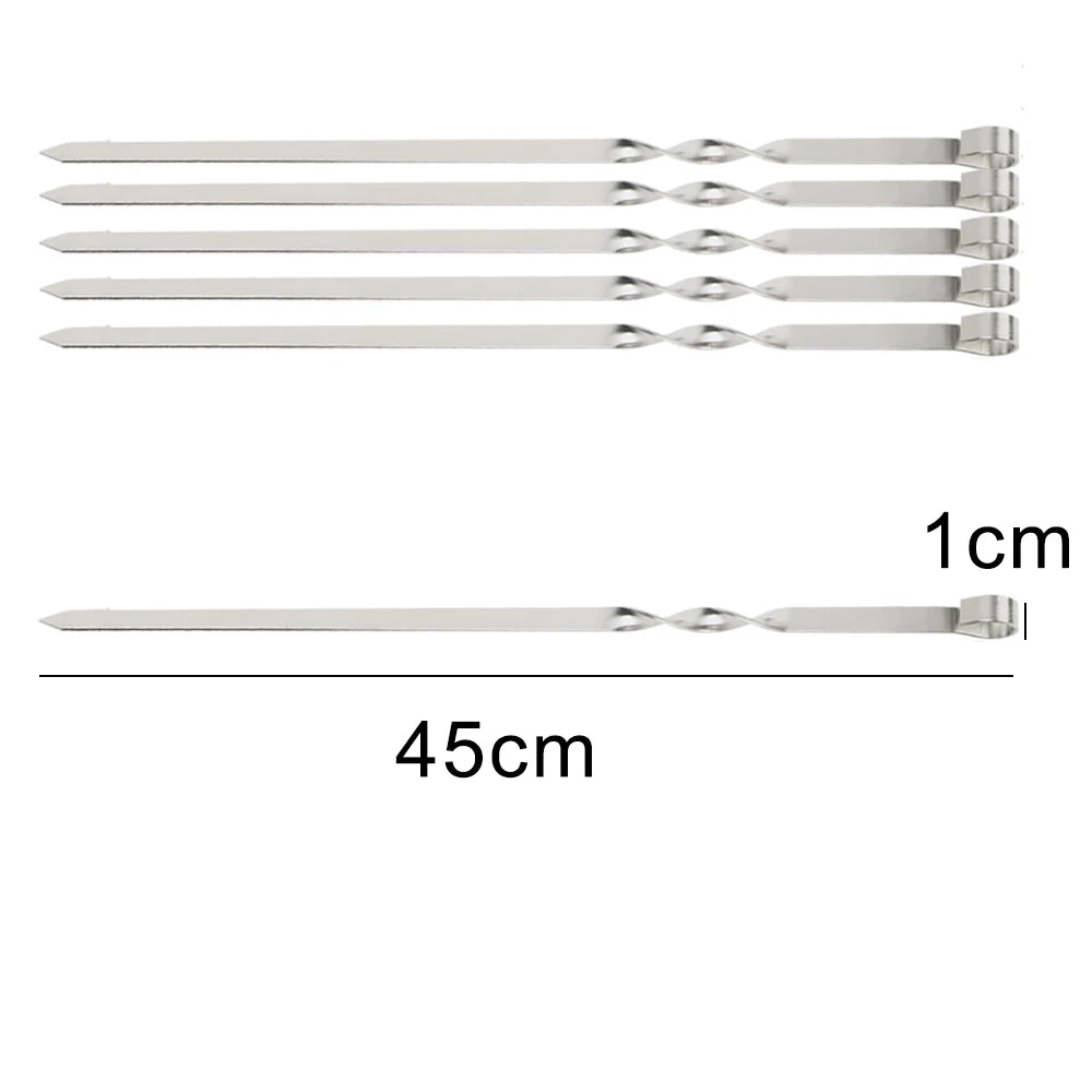 Stainless Steel Barbecue Skewer 6Pcs Wide BBQ Sticks Flat BBQ Fork Outdoor Camping Picnic BBQ Utensil Kitchen Accessories