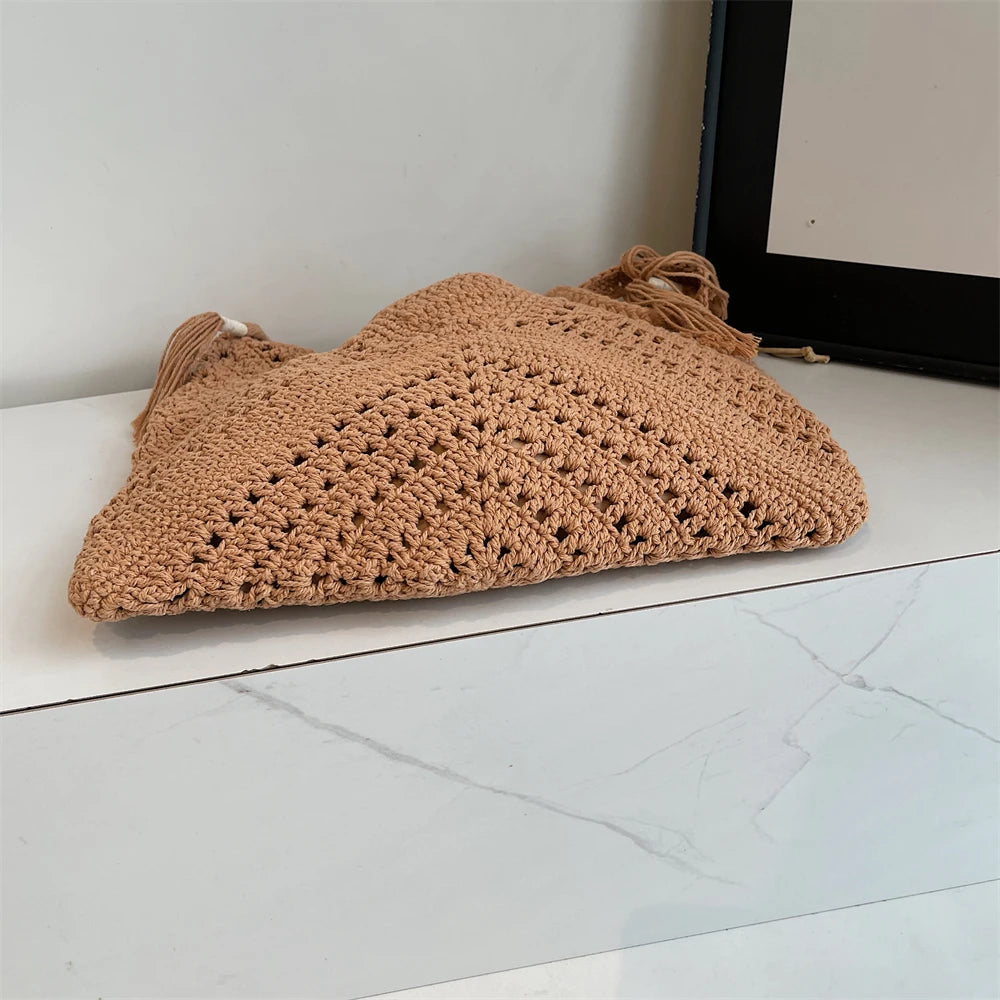 Crochet 2-IN-1 Shoulder Bag Set For Women Raffia Boho Rattan Summer Beach Vacation Tote Bags Knitted Design Handbags Female 2025