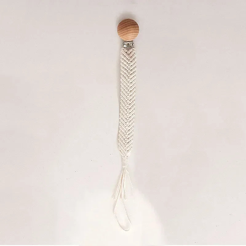 Vintage Simple Crochet Pacifier Chain for Newborn Teething Soother Chew Dummy Clips Hand Made Clip Baby Cotton Tassel Pacifier