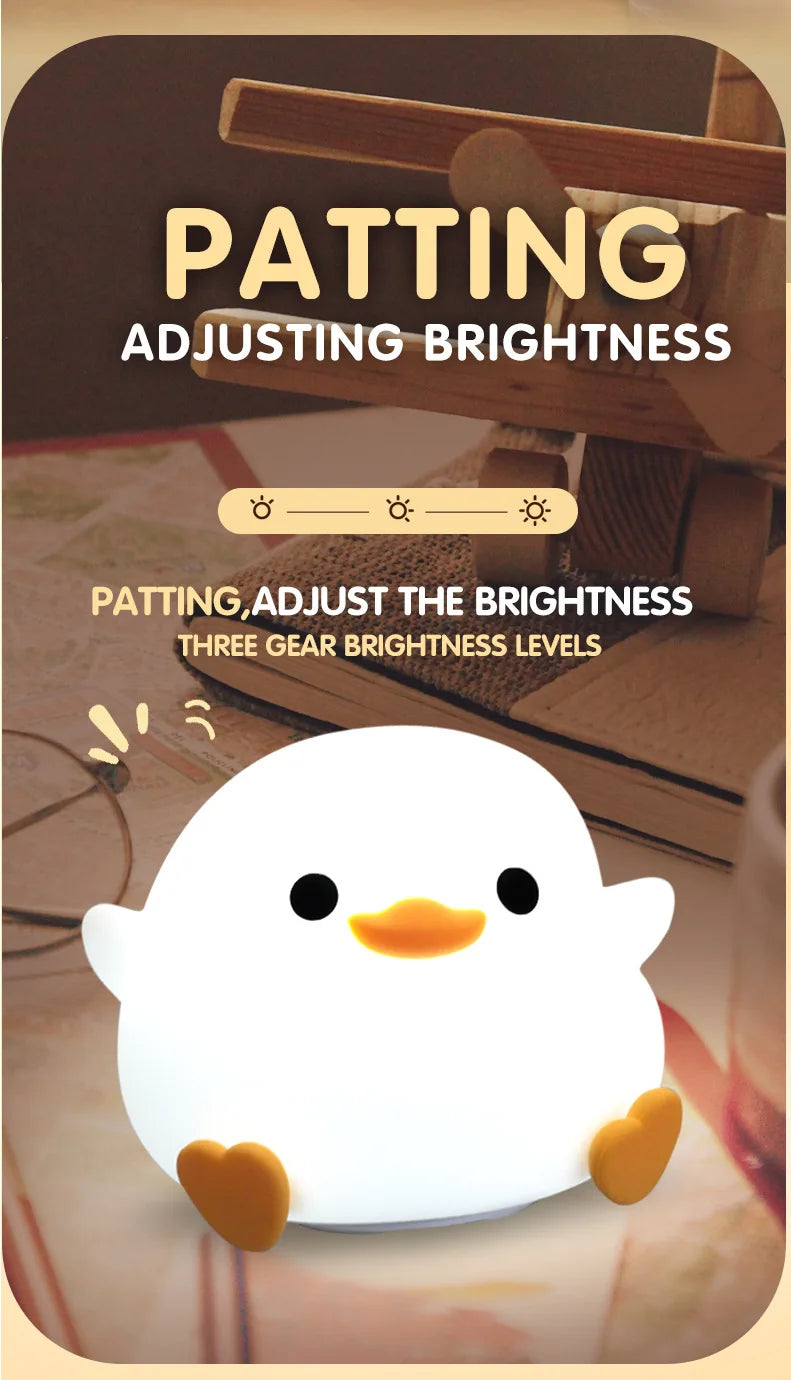 LED Night Light Cute Duck Cartoon Animals Decor Silicone Lamp for Children Kid Touch Sensor Timing USB Rechargeable for Birthday
