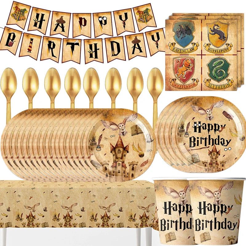 Academy Magic Party Supplies Disposable Tableware Set Paper Cup Plate for Kids Boys Harry Potter Birthday Party Decorations