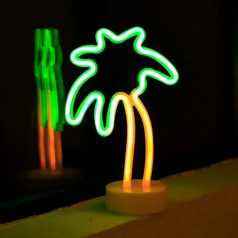 Battery/USB LED Neon Night Light Sign Flamingo Coconut Tree Cactus Table Lamp Kids Birthday Gifts Bedroom Christmas Art Decor