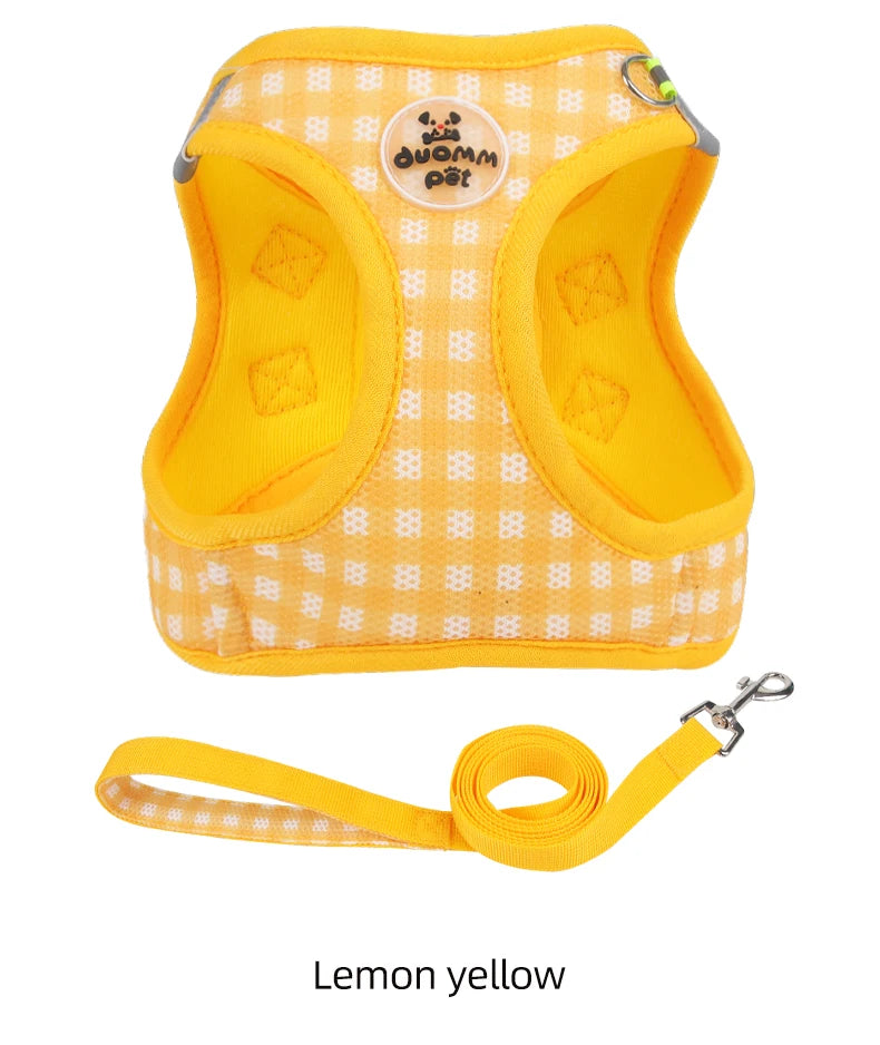 Kitten chest Strap Fresh plaid kitten leash anti-break Adjustable reflective pet chest strap Small dog kitten chest back