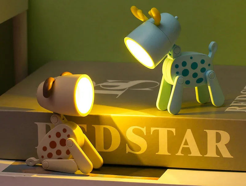 LED Night Light Mini Folding Desk Lamp Cute Pet Lights Dog Deer Portable Night Light Student Living Room Decor Gift