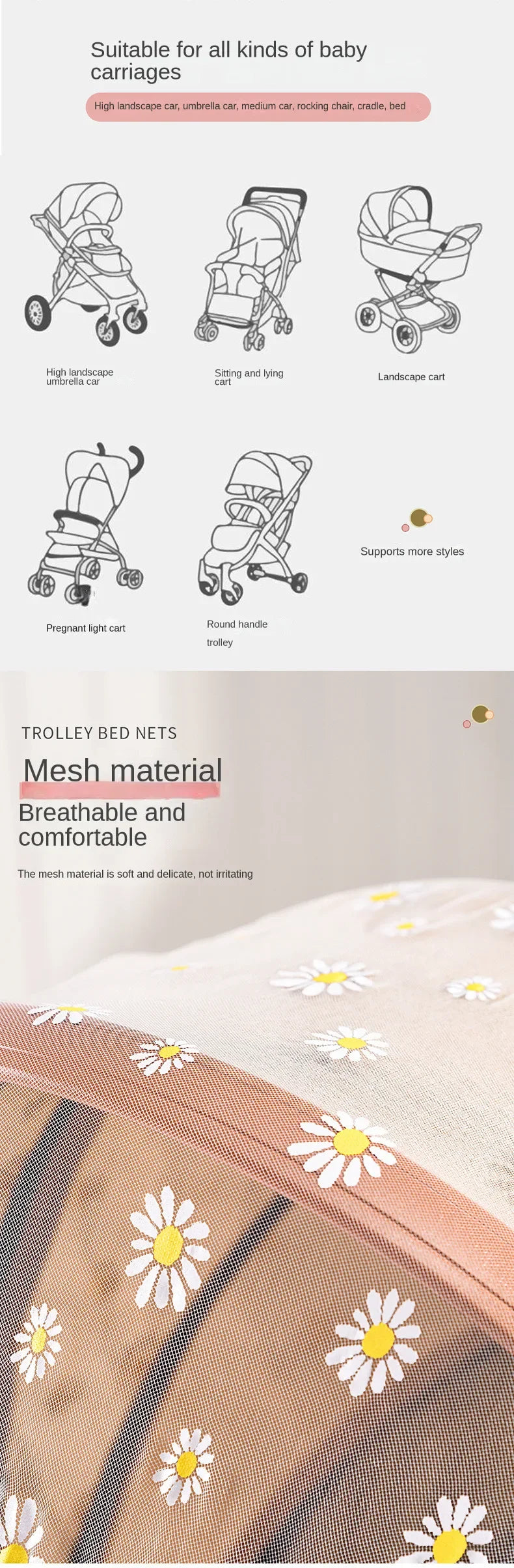 Baby Stroller Mosquito Net Pushchair Cart Insect Shield Net Mesh Safe Infants Protection Mesh Cover Baby Stroller Accessories