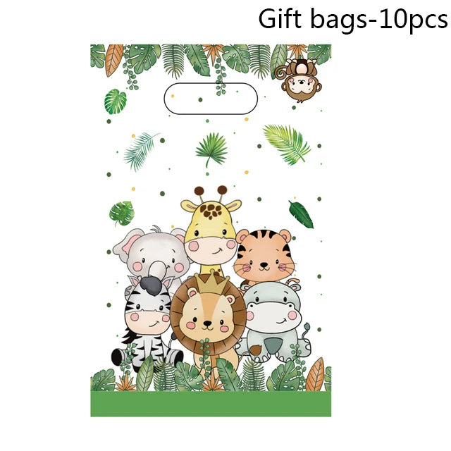 Jungle Animals Disposable Tableware Sets Lion Elephant Tiger Hippo Tablecloth Cups Plate Kids Birthday Safari Party Decoration