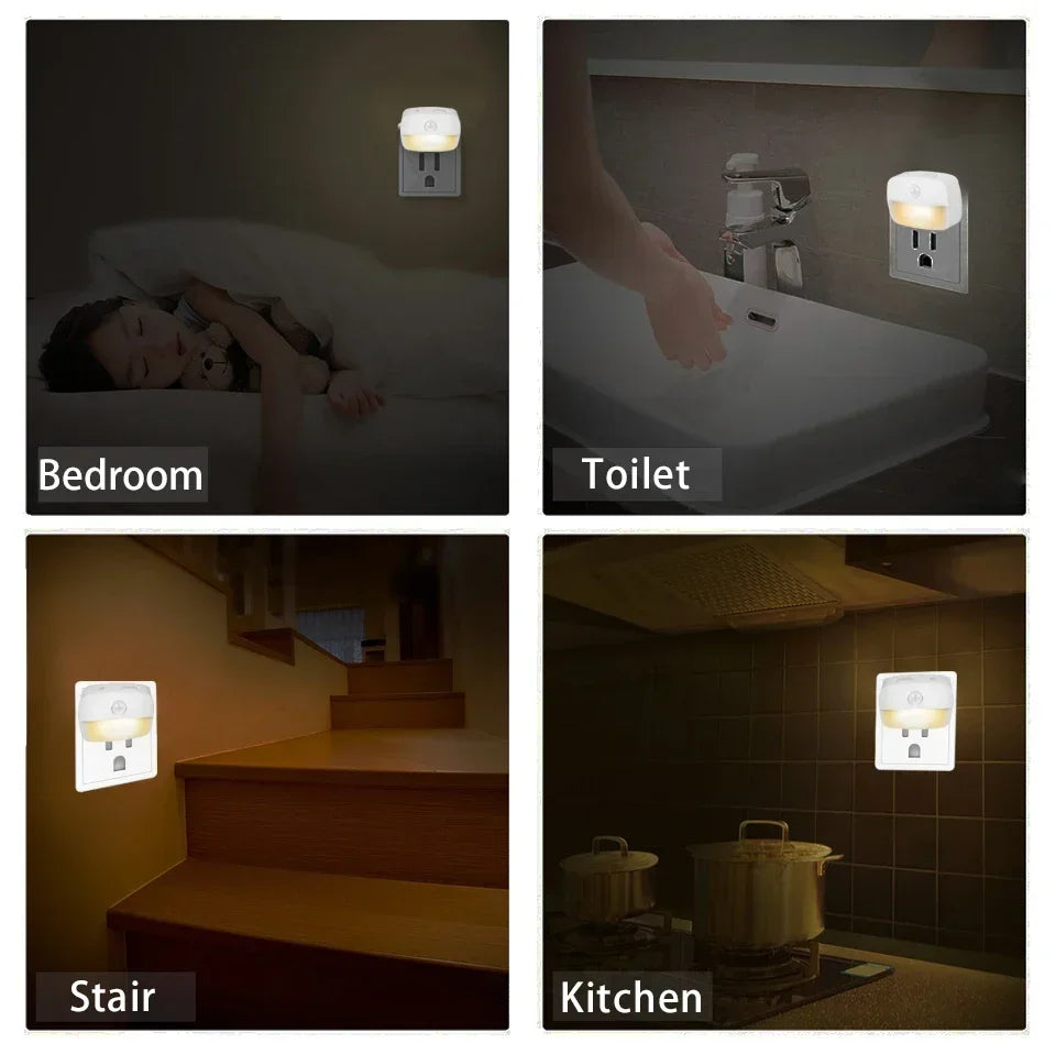 Plug in Night Light with Motion Sensor and Dusk to Dawn Sensor Mini LED Nightlight Adjustable Brightness for Bathroom Hallway